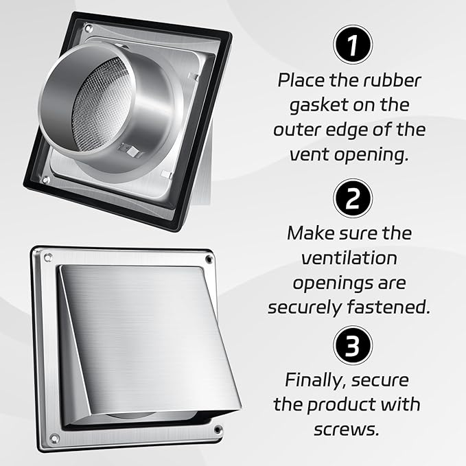 4 Inch Metal Dryer Vent Cover External Extractor Wall Vent Cushioned Stainless Steel Outdoor Dryer Vent Cover Outside Airflow Vent Replacement Hood