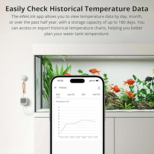 SONOFF SNZB-02LD Zigbee Waterproof Temperature Sensor with 1.5M Stainless Steel Probe, LCD Display, -40~115°C Range, APP Monitoring, Magnetic Mount, Works with Zigbee Hub