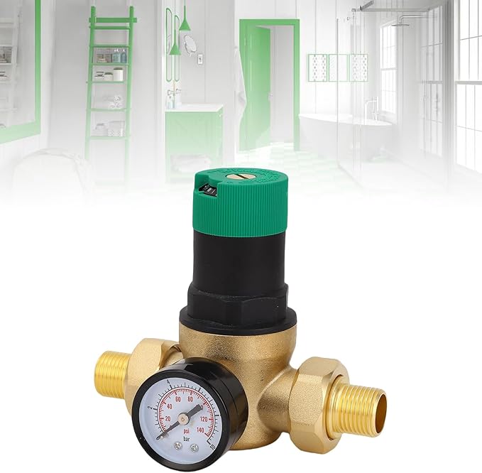 Water Pressure Regulator Valve Brass Heavy Duty with 0 60Mpa Meter Adjustable Water Pressure Reducer for Purifier Heater Faucet Solar System Gas Tankless Water Heaters (1/2 inch (DN15))