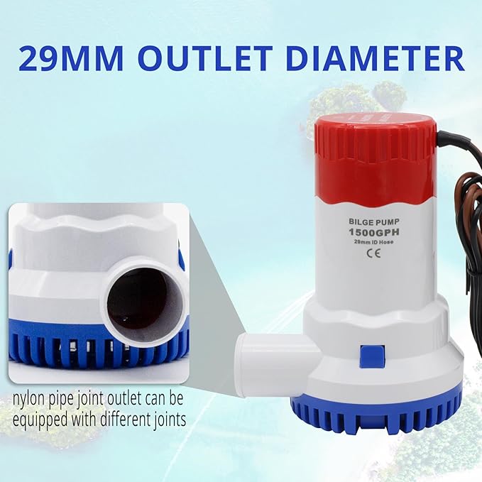 Electric Boat Bilge Pump with Float Switch for Boat Set, 1500GPH 12V Bilge Pump Kit with Automatic Float Switch