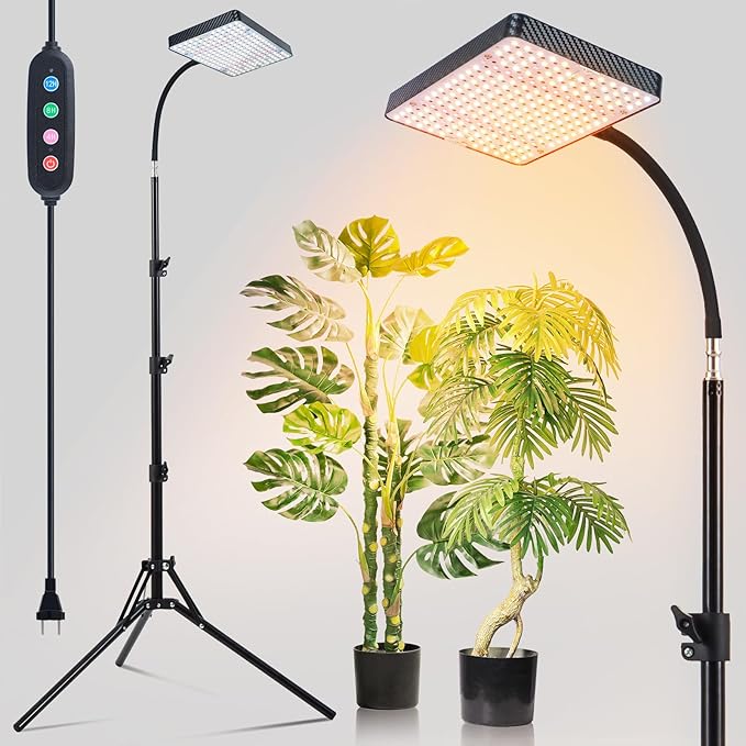 FRGROW 2026 Grow Light with Stand, 4/8/12/16/20H Timer, 25 Watt Power Draw, NO Need Adapter, Bright Enough for Indoor Tall Plants, Bonsai Tree, Daisy Chain Function, 40"-64" Height Adjustable