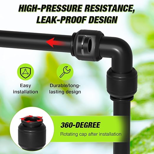 Bonviee 1/4 Inch Push-to-Connect Elbow Connectors, 24 Pack – 90° Drip Irrigation Elbows for Lawn, Garden, Greenhouse