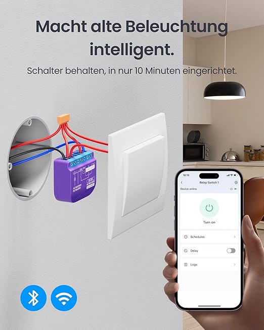 SwitchBot WiFi Switch Compatible with Alexa/Apple Home/Google Home/Matter (Hub Required), Power-Measuring Relay Switch Module with Integrated Bluetooth Repeater and Dry Contact, 2.4 GHz, 16 A