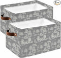Tiger Leopard Storage Bins Cubes Waterproof Cloth Storage Basket, Grey Rustic Forest Trees Farmhouse Animals Foldable Storage Bags for Shelf Closet Clothes Organizers with Handles 15x11x9.5 in 2PCS