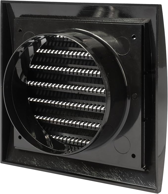 Vent Systems 4'' Inch Black Pack of 4 Air Vent Cover Dryer Vents and Bathroom Exhaust Vents Pipe, Black Louvered Dryer Vent Cover - Exhaust, Supply Air Register Grille with Flange