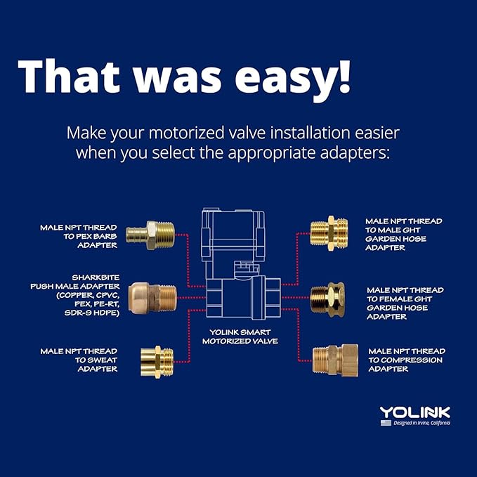YoLink Wireless Smart Valve Control Kit, 3/4" Brass Motorized Valve, Wireless Controller 2, LoRa Long Range, D2D Offline with Leak Sensors, 12V Adapter with 2 Years Battery Backup