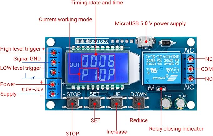 DROK Timer Relay 2pcs, DC 6V-30V LCD Display Time Delay Relay Cycle Timer 0.01s-9999mins with Input 5V Micro USB Port