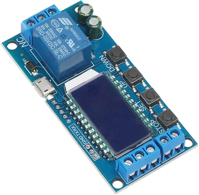 DROK Timer Relay - 5V/12V/24V Time Delay Relay Switch Delay-Off Cycle Timer 0.01s-9999mins with LCD Display Support Micro USB 5V Power Supply