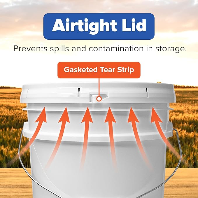 ePackageSupply 5 Gallon Bucket - Food Grade Bucket with Airtight Gasketed Tear Strip Lid, BPA-Free, Heavy-Duty 90 Mil HDPE Plastic Pail, Bulk Storage, Durable Container, Made in USA - White, 6 Packs