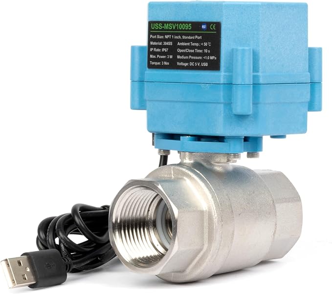 U.S. Solid WiFi Smart Motorized Ball Valve 1 inch NPT for Water Control, Irrigation, 2 Way 304SS Electric Valve, USB Powered, Status Indicator, Flow Direction, Remote On/Off Control, NSF Certified