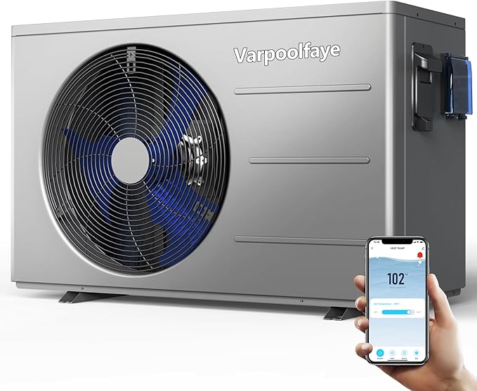 30000 BTU Swimming Pool Heat Pump Above Ground Pool Heater 8,000 Gallon High Efficiency COP 5.8 Energy Save 43% Smart WiFi Control 110V