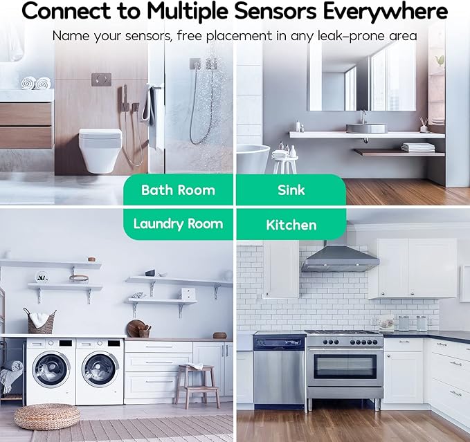 Winees WiFi Water Detector, 3 Pack Water Sensors with Leak Alert Email&SMS Notification, 100dB Adjustable Alarm, 100M Transmission for Basement, Bathroom, Laundry, IFTTT
