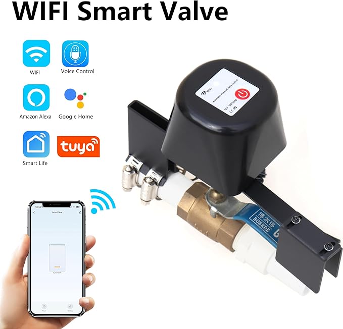 Ufairy WiFi 3rd Generation Smart Water Valve Shutoff Manipulator Domotique Valve Controller Compatible with Alexa Google No Hub Required Black 31x15x75cm GR-W-105