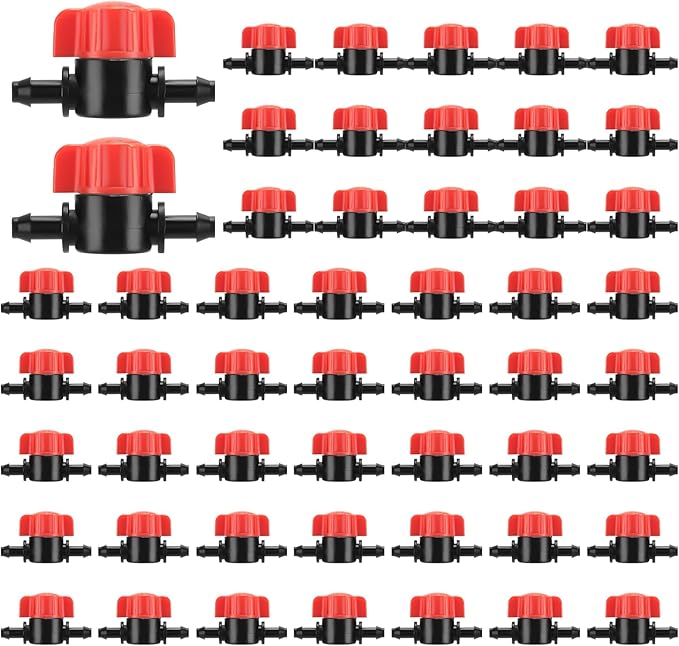 50 Pcs 1/4 Inch Barbed Shut off Valve Drip Irrigation Tubing Coupling Valve Universal Drip Irrigation for 1/4" Tubing Greenhouses Flowers Beds Lawns Farmland(Orange,Barbed Shut off Valve)
