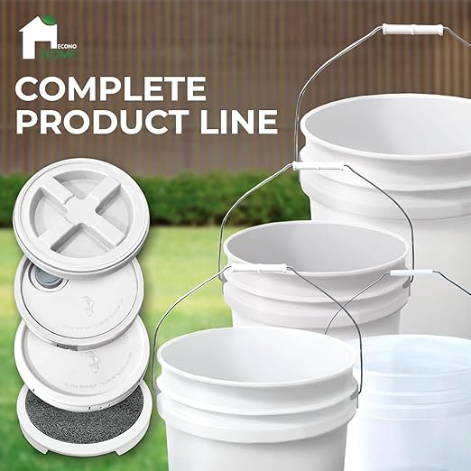 3.5-Gallon White Bucket Pail with Gamma Seal Screw on Airtight Lid, Heavy-Duty 90MIL Extra Durable, Food Grade, Metal Handles with Plastic Grip for Easy Carrying, Easy Stack & Store, BPA Free - 2 Pack
