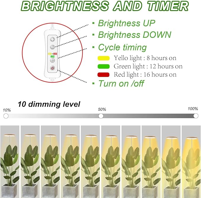 yadoker Plant Grow Light, LED Growing Light Full Spectrum for Indoor Plants,Aluminum Walnut Wood Grain Plant Lights,Height Adjustable, Automatic Timer, 5V Low Safe Voltage,Idea for Large Plant Light，