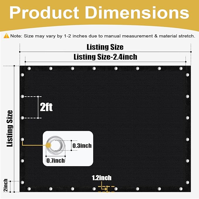 Shade&Beyond Customized Size 90% Sun Shade Cloth with Grommets, 08' X 10' Pergola Shade Cover Canopy, Mesh Tarp Sun Screens for Patio, Outdoor, Garden, Backyard, Black, GN05