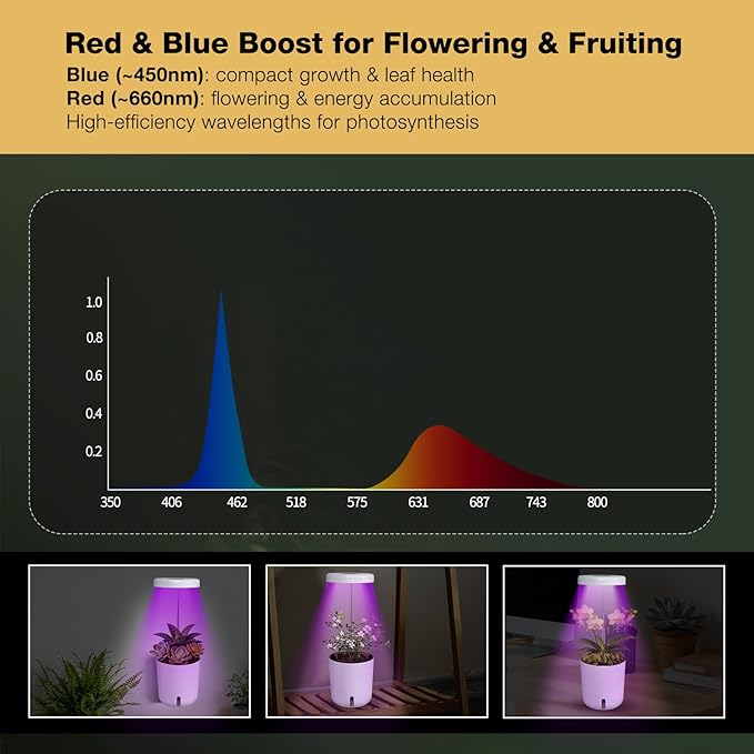 Self-Watering Planter with Grow Light — Cute Desk Plant Pot for Office, Bedroom & Window — No Green Thumb Needed, 2-in-1 Wall + Desktop, USB Powered (5W LED, White)