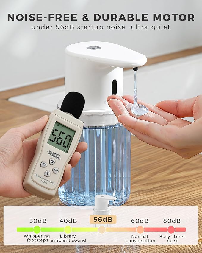 Automatic Liquid Soap Dispenser Touchless, 10oz/300ml Rechargeable, 3 Adjustable Liquid Levels, IPX5 Waterproof, for Kitchen Bathroom, White