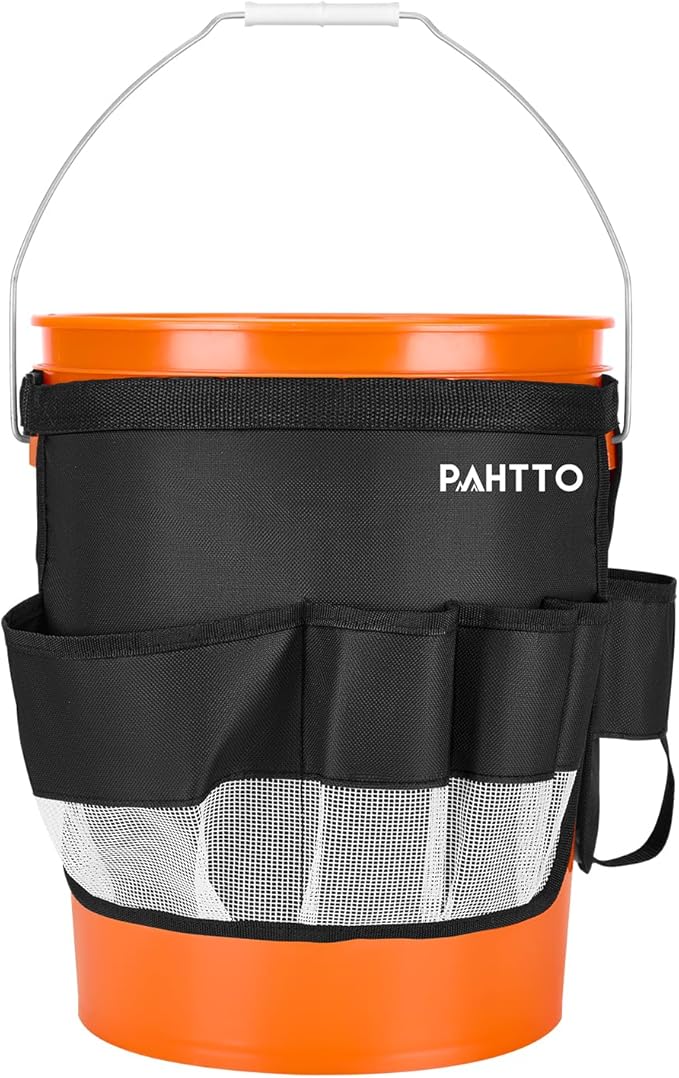 Bucket Tool Organizer, 5 Gallon Garden Bucket Tool Bag, Waterproof Bucket Storage Caddy with Mesh Pocket, Versatile for Car Wash Suppliers, Gardening Tools, Fishing Gear, Fit 3.5 to 5 Gallon Buckets