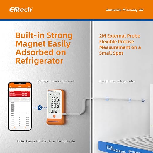 Elitech 50Pack Bluetooth Ultra Low Digital Temperature Data Logger for Refrigerator Shadow Data 100000 PointsExport PDF/CSV Report, Pharmacy Vaccine DDL Calibration Certificate, MAX MIN AVR GSP-6-TLE
