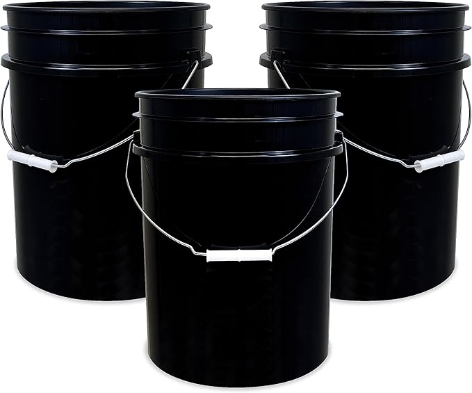 ePackageSupply 5 Gallon Bucket - Food Grade Bucket, Metal Handle Grip, BPA-Free, Heavy-Duty 90 Mil HDPE Plastic Pail, Stackable Utility Container, Made in USA, Lid Not Included, Black, 3 Packs