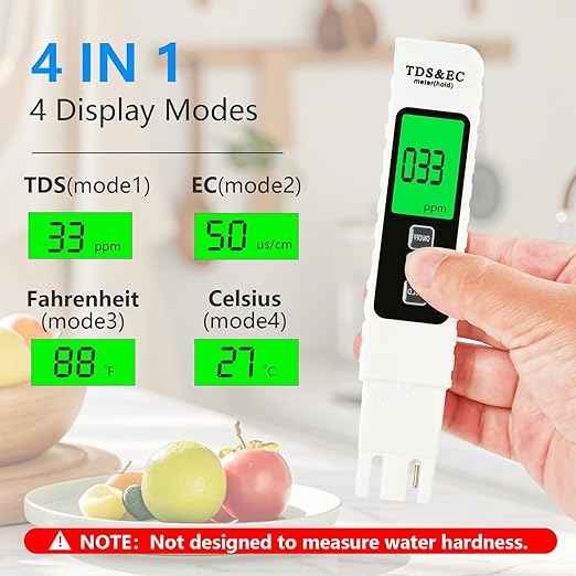 4 in 1 TDS Meter Digital Water Tester - Accurate and Reliable TDS EC & Temp(°C,°F) Meter, 0-9990ppm - Professional Testing for Drinking Water, RO/DI System, Aquariums etc
