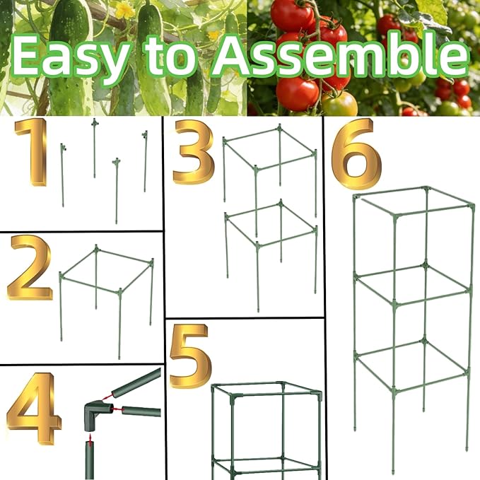 3 Pack Square Tomato Cages for Garden, 41 Inch Tall Heavy Duty Metal Tomato Plant Support Trellis, Adjustable Large Tomato Stakes for Outdoor Pots Climbing Plants, Vegetables, Cucumber