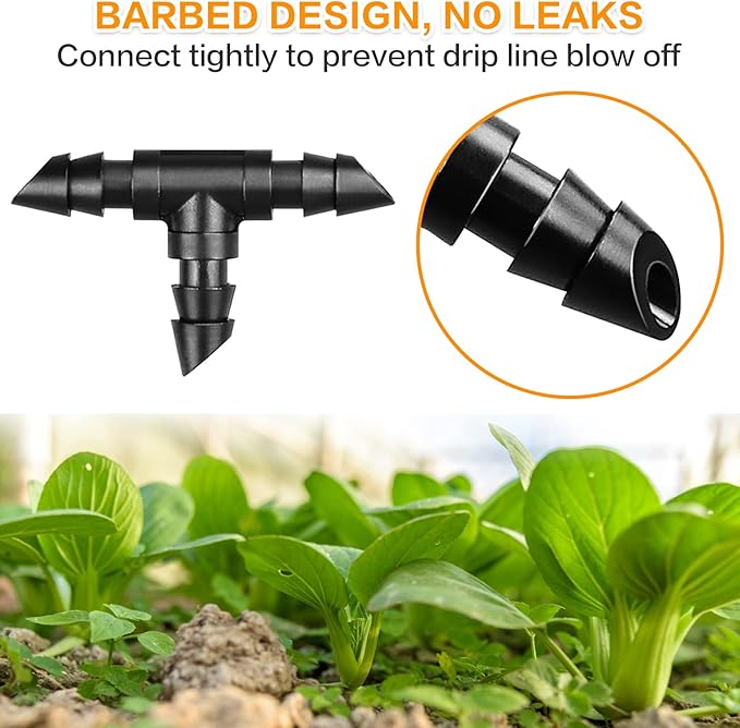 Gardrip Drip Irrigation Tee Fittings：100 Pieces Barbed Tee Irrigation Parts with Sharp End Fits for 1/4 Inch Drip Irrigation Tubing Drip Line T Connectors for Garden Lawn System