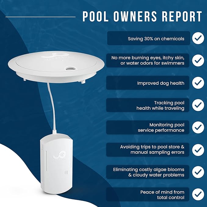 WaterGuru Sense S2 Smart Pool Monitor – Digital Pool & Spa Water Tester for Chlorine, pH, CYA & Alkalinity – Wi-Fi Enabled – Includes C5 Cassette, Float Ring & Batteries