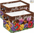 Spring Flowers Storage Bins Cubes Waterproof Cloth Storage Basket,Watercolor Farmhouse Colorful Wooden Grain Foldable Storage Bags for Shelf Clothes Storages Organizers with Handles 15x11x9.5 in 2PCS