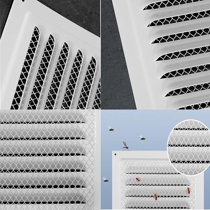 2pcs Attic Vent Soffit Vent Aluminum Wall Vent Metal Shed Vent Square Vent Louver Vent Grille with Built-in Insect Screen for Exterior Door House Attic Garage Ceiling (White 8" x 8"-2 Pack)