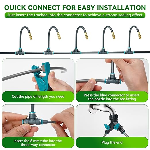 360° Adjustable Drip Irrigation System 100FT,5/16" Garden Watering Kit with 16 Copper Nozzles,82Pcs Drip Irrigation Kit，Automatic Misting Sprinkler System for,Raised Bed, Patio, Lawn & Yard Care