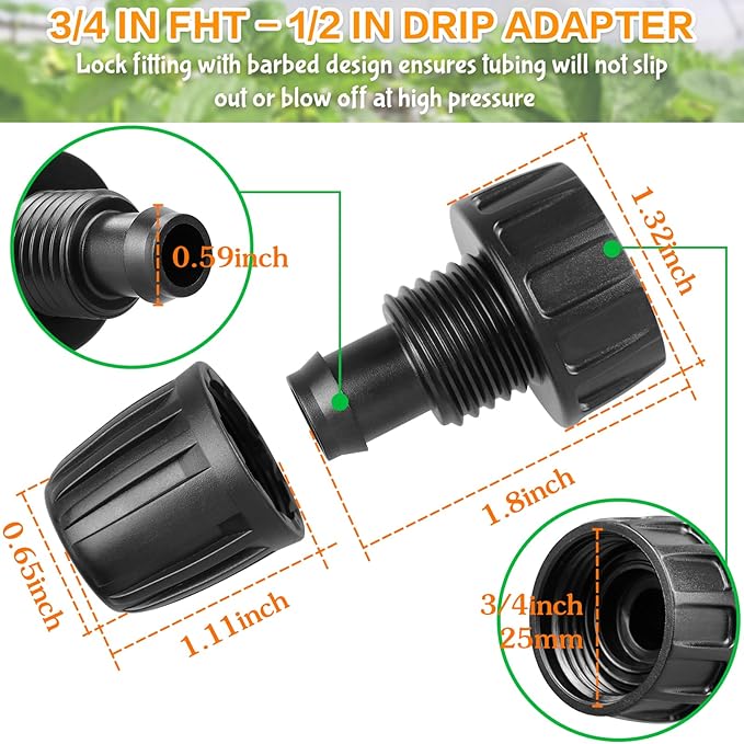 Gardrip 3/4 Inch Female Pipe Thread to 1/2 Inch Drip Irrigation Tubing Adapter: 6 Pieces 1/2 In. Barbed Drip Line x 3/4 In. Faucet PVC Adapter Connect 3/4" FHT Faucet Garden Hose