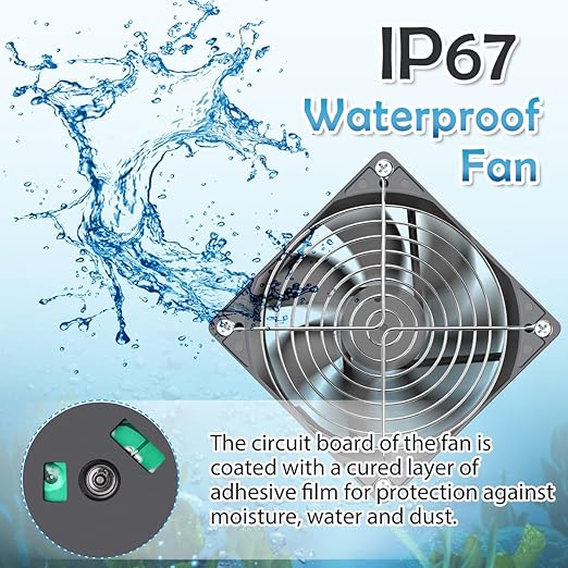 GDSTIME 120mm Waterproof Fan with Speed Controller, IP67 12V Computer Fan with AC Plug, 110V 120V 220V AC Powered Ventilation Exhaust Fans for Receiver Terrarium Biltong Box Grow Tent Cabinet Cooling