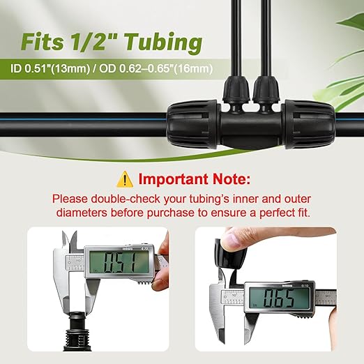 10 Pack 1/2" To 1/4" Drip Irrigation Fittings, 1/2 Inch (1/2" ID x 0.6-0.65" OD) Drip Line to 1/4 Inch Irrigation Tubing Barbed Adapter Anti-Drop Locked Nut Barbed Reducer 4 Way Tee Connectors