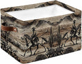 Brown Western Farmhouse Storage Bins Cubes Waterproof Cloth Storage Basket, Vintage Cowboys Cactus Foldable Storage Bags for Shelf Closet Clothes Storages Organizers with Handles 15x11x9.5 in 1PCS