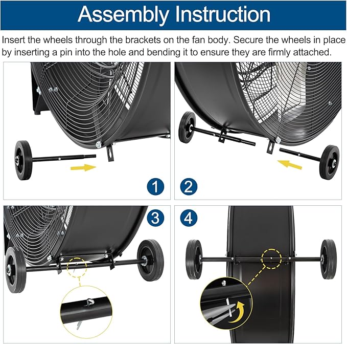 BILT HARD 34" 15000 CFM High Velocity Drum Fan, 2-Speed Heavy Duty Industrial Shop Fan with Casters & Handle for Warehouse, Factory Workshop and Garage Use