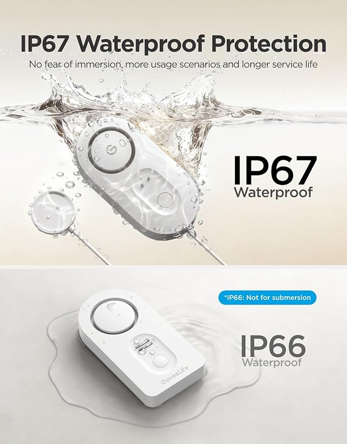 GoveeLife Water Leak Detector 1s with 4.92 ft Sensor Cable, Water Sensor with 105dB Adjustable Alarm, 5-Year Battery Life, IP67 Waterproof, Suitable for Homes & Basements