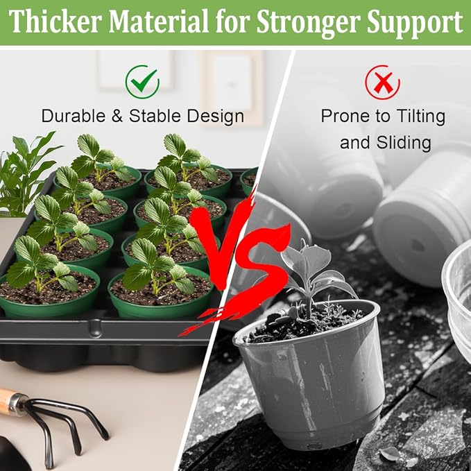 RooTrimmer 3 Inch Nursery Pots 100 Pcs with 5 Pcs 20 Cell Nursery Pot Trays, 5 Sets Seed Starting Kit for Seedlings, Propagation and Home Gardening, Sturdy Green Seeds Starter Pot Tray Germination Set