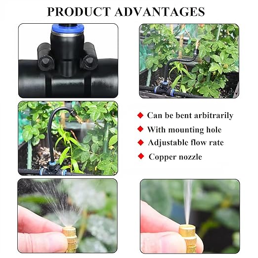 100FT Drip Irrigation Kit, Automatic Garden Watering System with Tool-Free Quick Connectors, 360° Bending Droppers & Copper Misting Nozzles for Greenhouse, Patio, Lawn & Vegetable Garden. (30M)