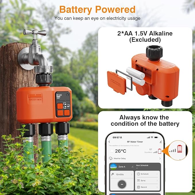 Smart WiFi Sprinkler Timer 3 Zone,WiFi Water Timer for Garden Hose with 984 FT Range,Strong Wall Penetration,APP & Remote Control,Alexa & Google Voice Compatible,Rain Delay, Manual Irrigation