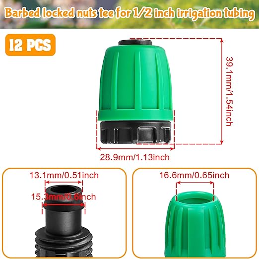 Gardrip Drip Irrigation 1/2" End Cap Fittings：1/2 Inch Drip Line Lock Barbed End Plug Connectors for Drip Irrigation Tubing (1/2" ID x 0.640" OD) Anti-Drop Drip Irrigation Parts (12 Pieces)