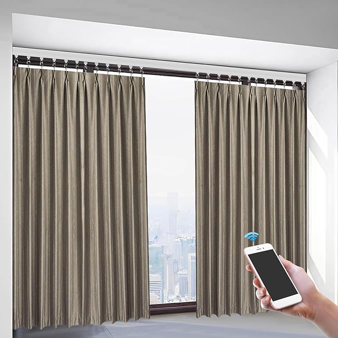 Electric Motorized Curtain Rail Track with Remote Control, 7-13.78ft Smart Curtains System Smartphone App Control for Alexa, Google Home, Automatic Curtain Opener