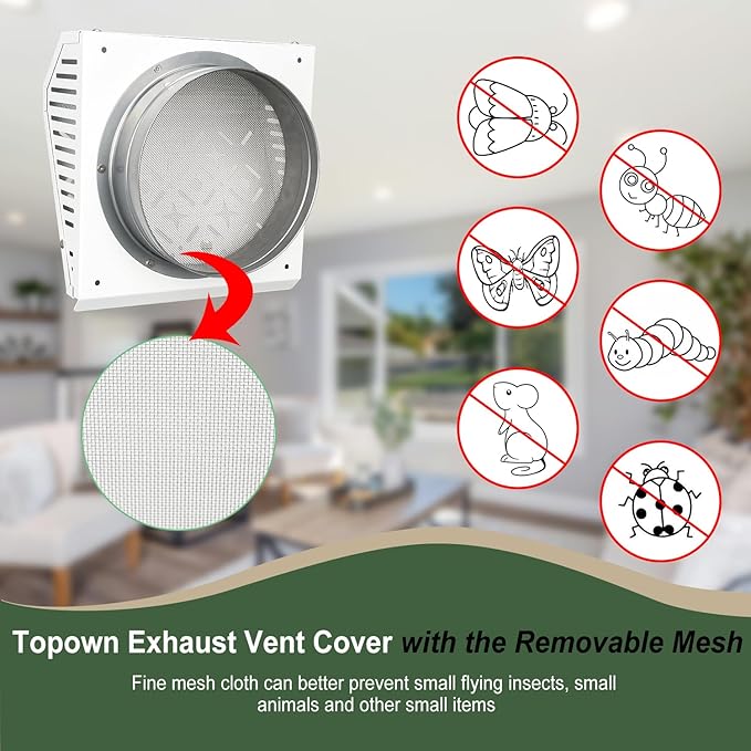 TOPOWN Metal 10 Inch Exhaust Vent Cover with Aluminum foil tape for sealing Weatherproof Outdoor Air Exhaust Box -Rain, Snow Protection