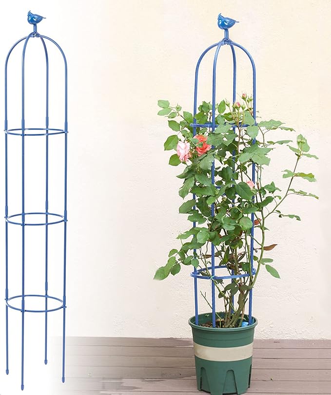 6 Feet Tall Garden Trellis for Climbing Plants Kalolary Garden Tower Obelisk Trellises Rustproof Metal Potted Plant Climbing Support for Indoor Outdoor Flowers Vegetable Fruits Vines Support (Blue)