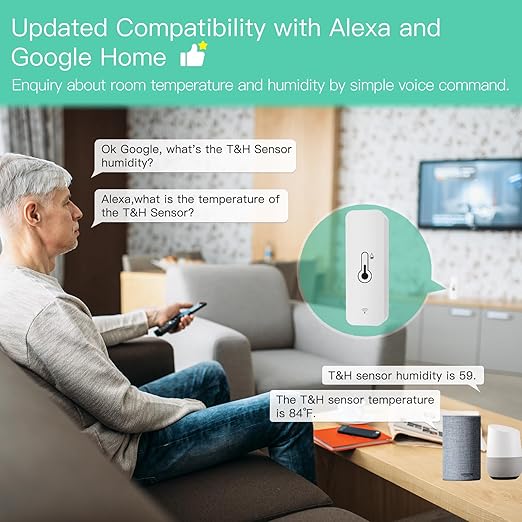 MOES WiFi Humidity Temperature Monitor Smart Hygrometer Thermometer for Remote Monitor and Alert, High Precision Indoor Thermometer with Tuya App, Compatible with Alexa & Google Assistant, 1 Pack