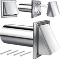 4 Inch Metal Dryer Vent Cover Stainless Steel Guard Wall Dryer Exhaust Cap with Removable Extension Pipe 8 Inch and 4 Screw for House Outdoor Extended Air Pipe