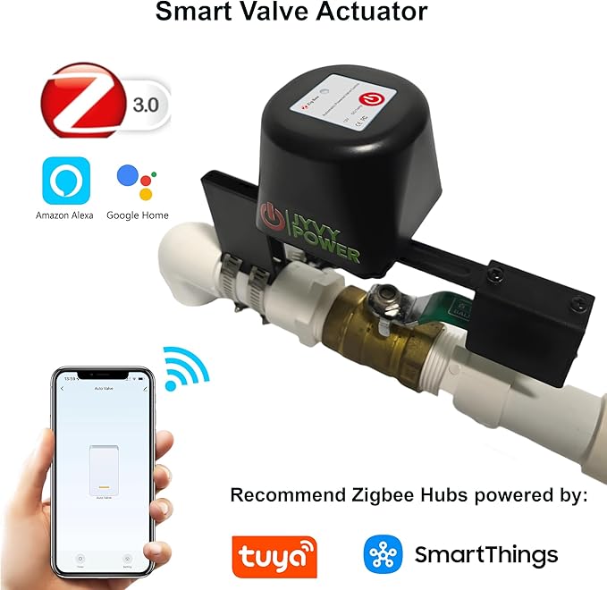 Upgrade Zigbee 3.0 Smart Water Valve Shutoff Reinforced Mounting Arm Durable Metal Gear (TUYA/SmartThings Hub), Alexa/Google Compatible, 2.4 GHz, Motorized Ball Valve Actuator