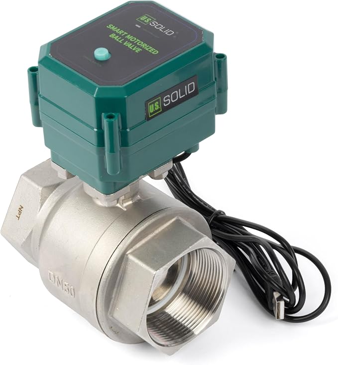 U.S. Solid 2" Smart Motorized Ball Valve - Remote App Mobile Control NSF Certified 304SS Electrical Ball Valve with Manual Switch, 5V DC USB Connection